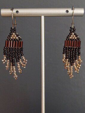 Shades of brown seed and bugle bead earrings